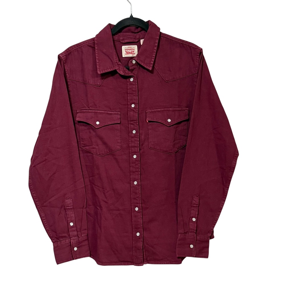 Levis Womens Western Snap Front Shirt Burgundy Cotton Long Sleeve 86832-0040 L - Picture 2 of 8
